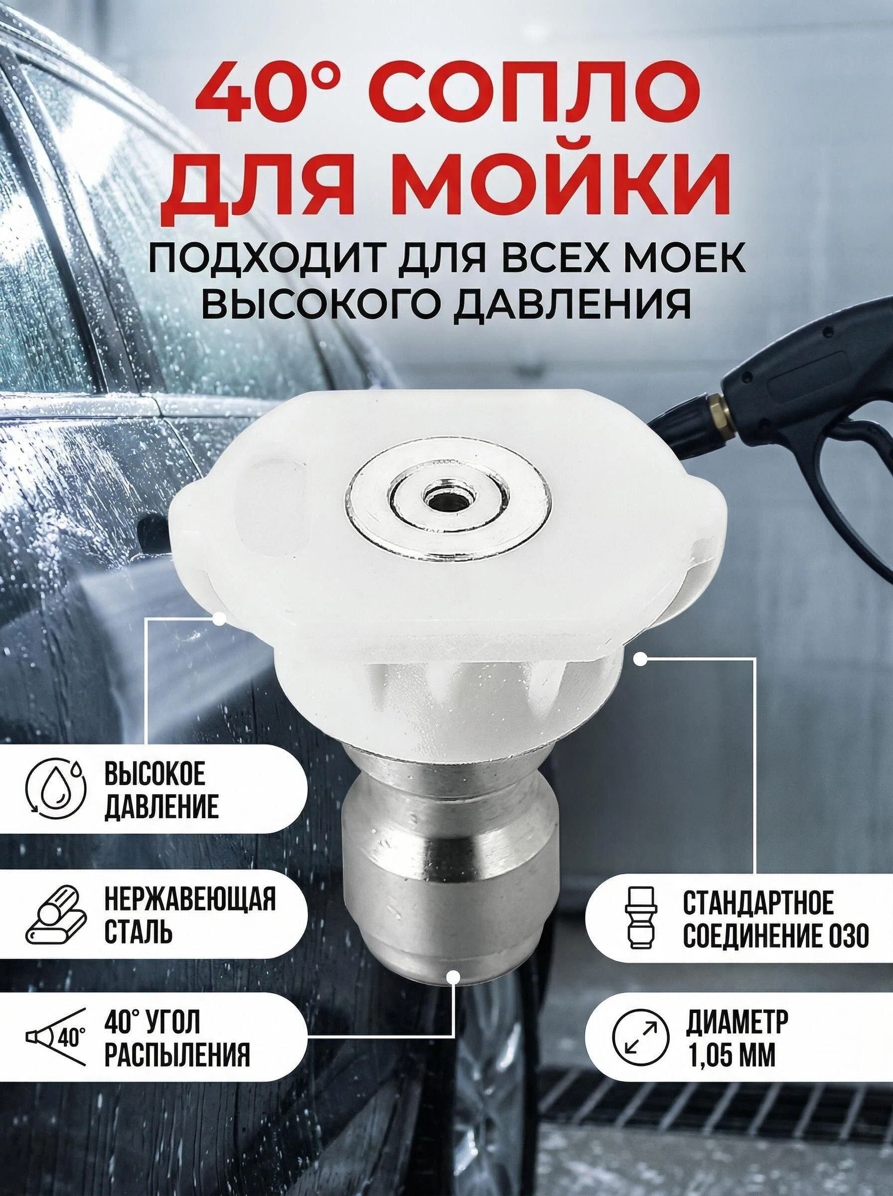 Форсунка для мойки высокого давления веерная 40 размер 030 (1,05 мм)