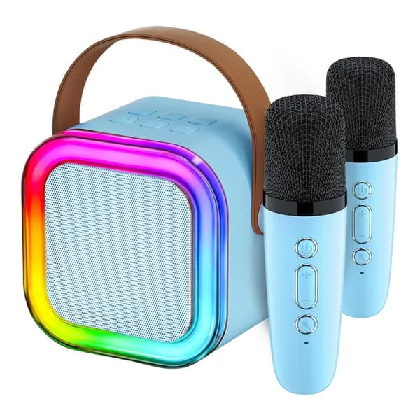 Портативная колонка K12 с двумя микрофонами, Bluetooth 5.3, RGB-подсветка, небесно-голубая