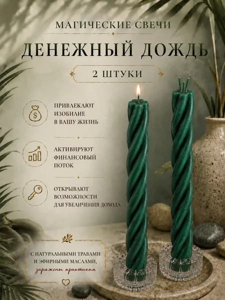 СилаВКорнях Магические свечи "Скрутка Денежный дождь" 15 см х 0.5 см 2 шт