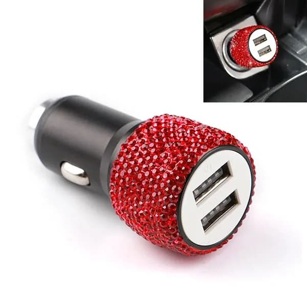 Автомобильное USB-зарядное устройство для мобильного телефона, интерфейс прикуривателя, блестящий адаптер с розовыми кристаллами и бриллиантами, аксессуары для украшения интерьера