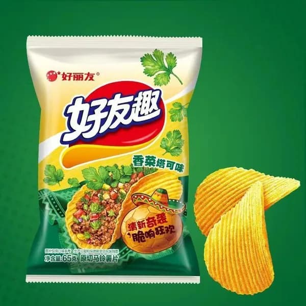 Картофельные чипсы Orion Hao You Qu, со вкусом кинзы и тако, 65 г