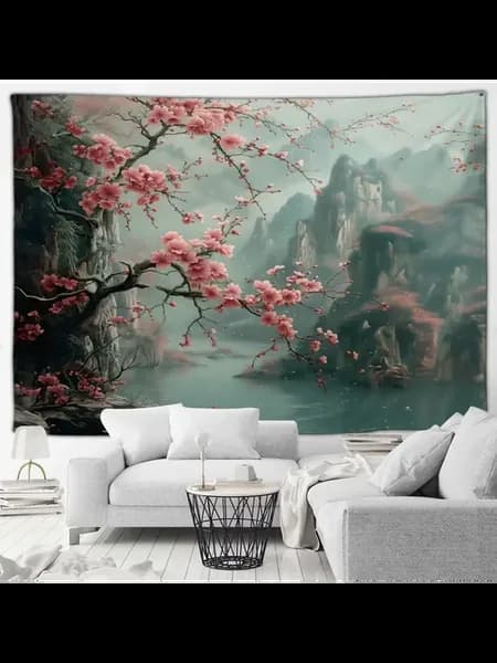 Гобелен японский пейзаж розовые вишни 70X100cm, zt-250104000