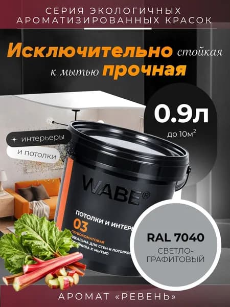 WABE 03, Для потолков и интерьеров, аромат РЕВЕНЬ, 0,9л, База А, RAL 7040