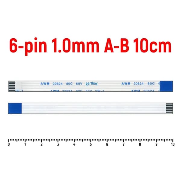 Шлейф FFC 6-pin Шаг 1.0mm Длина 10cm Обратный A-B AWM 20624 80C 60V VW-1
