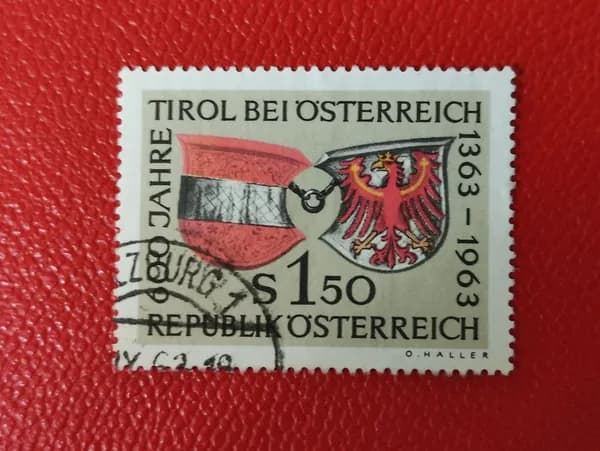 Марки Австрия 1963. Серия: "600-летие Тироля в Австрии". Гашение - См фото