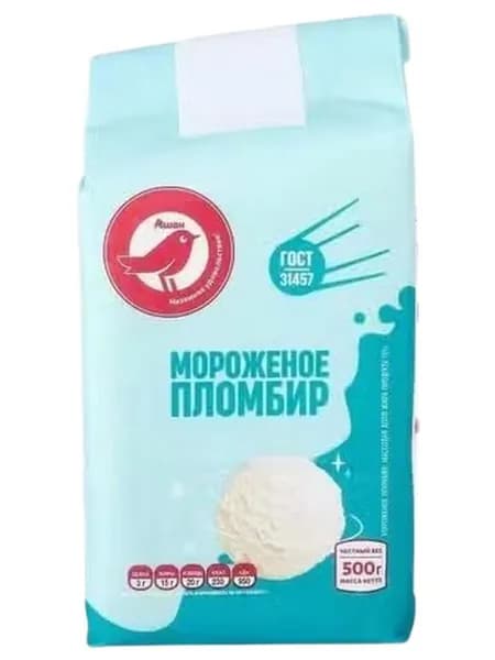 Мороженое пломбир АШАН Красная птица ГОСТ 500 г