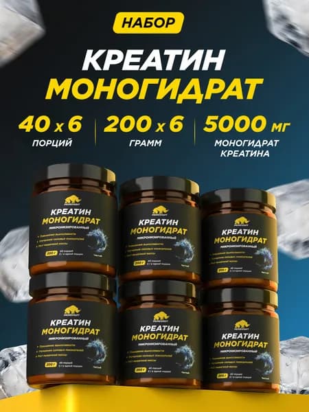 Креатин Моногидрат Микронизированный PRIMEKRAFT Creatine Monohydrate Micronized Чистый, банка 200 гр *6 шт / 240 порций