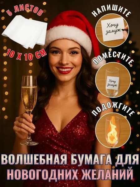 Бумага для желаний поджигать на Новый год 5 листов 10 х 10 см