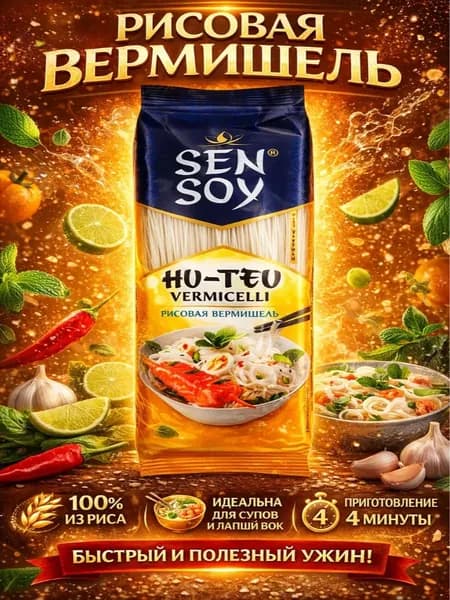 Рисовая вермишель без глютена Hu-Teu Sen Soy 200г