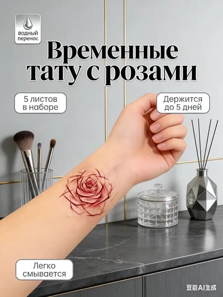 Набор водостойких временных татуировок с розами (5листов), цветочные наклейки для рук, плеч и спины