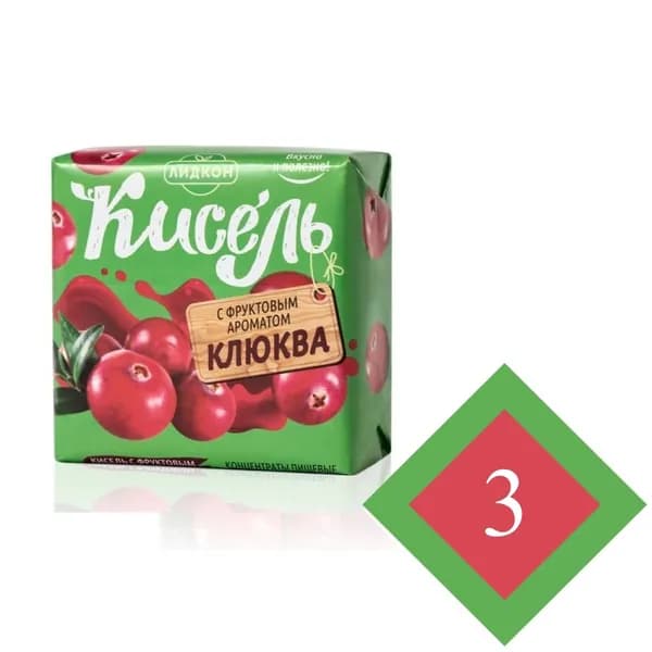 Кисель Лидкон, вкус: Клюква, 3 по 220г.