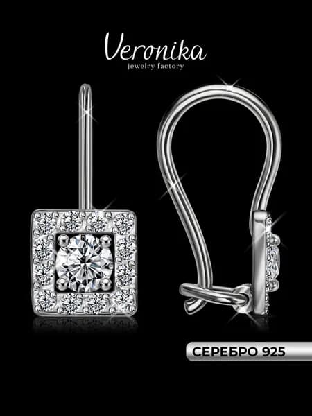 Серьги серебро 925 пробы родированные на французском замке с фианитами Veronika jewelry factory