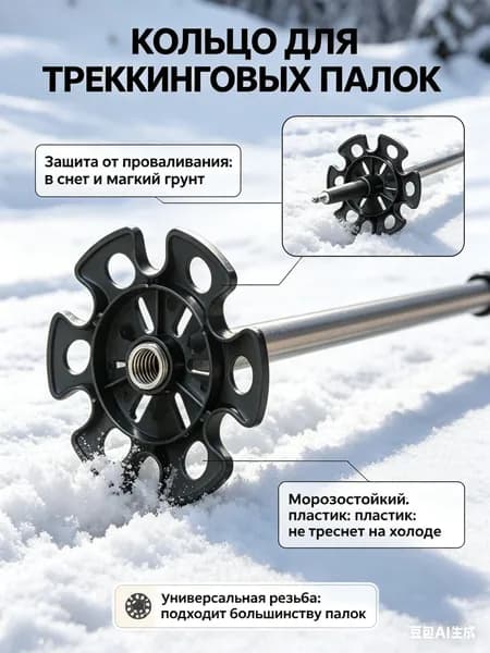 Кольцо для треккинговых палок снеговое, насадка для лыжных палок снежинка - универсальная корзина для походов по снегу и мягкому грунту, 1 шт.