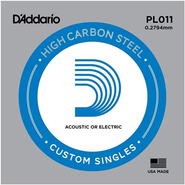 Струна для акустической и электрогитары D'Addario PL011 High Carbon Steel Custom Singles, одиночная, стальная, калибр 11, без обмотки