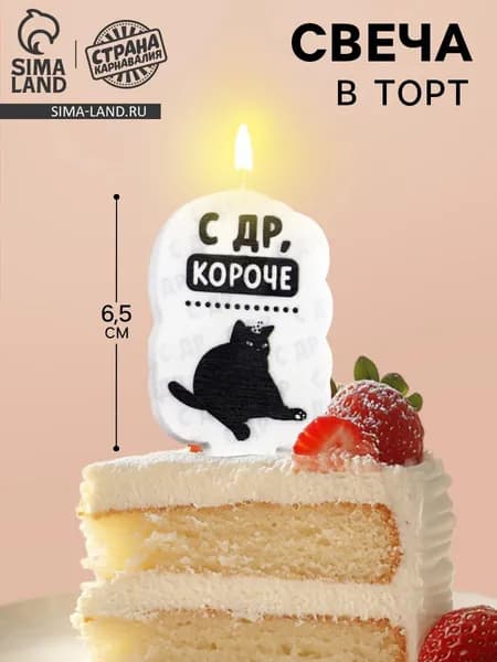 Свеча для торта "С др, короче", 6.5 см, белая