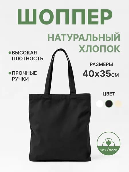 Черная сумка-шоппер тканевая