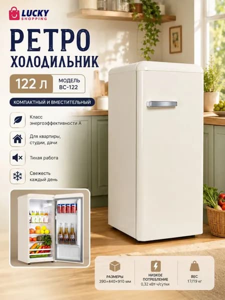 Барный холодильник Однодверной компактный холодильник ретро-дизайна, класс энергопотребления А, экономичный для квартир и съемного жилья, слоновая кость