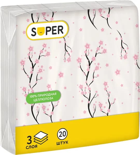 Салфетки бумажные SUPER Вдохновение 3-слоя, 33х33см, 20шт