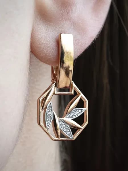 Серьга серебро 925 позолота фианит украшение
