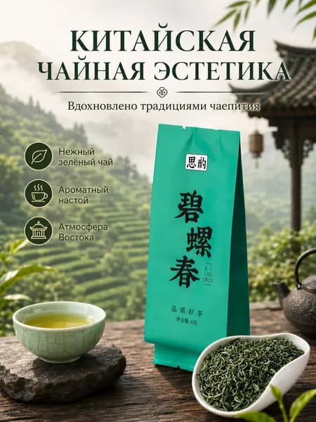 Китайский зелёный чай Билочунь листовой в пакетах 4 г, настоящий крупнолистовой свежий чай оолонг улун для заваривания,1 шт