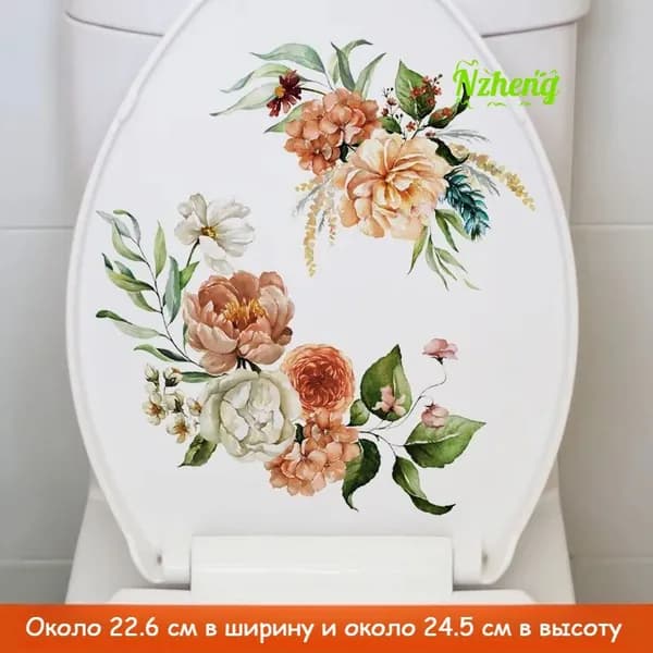 Наклейки на унитаз с цветами (лотос, роза, пион)