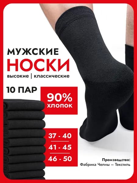 Носки Челны Текстиль мужские хлопок высокие, 10 пар