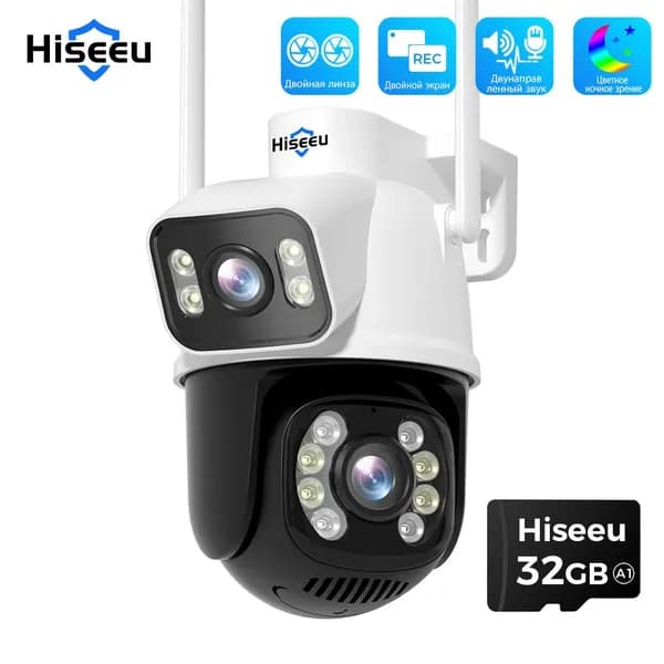 Интеллектуальная камера безопасности Hiseeu 4k Wifi ptz с 32G SD - картой, автоматическим отслеживанием, беспроводной камерой замкнутого телевидения