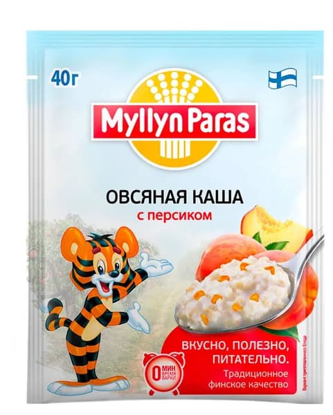 Каша моментального приготовления Myllyn Paras Тигренок Овсяная с персиком, 40 г