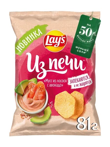 Чипсы картофельные Lay's Из печи со вкусом мусс из лосося с авокадо, 81 г