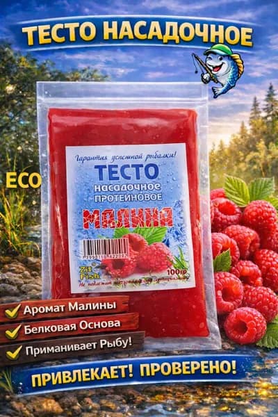 Тесто для рыбалки насадочное протеиновое Малина 100 г, наживка для карася и карпа