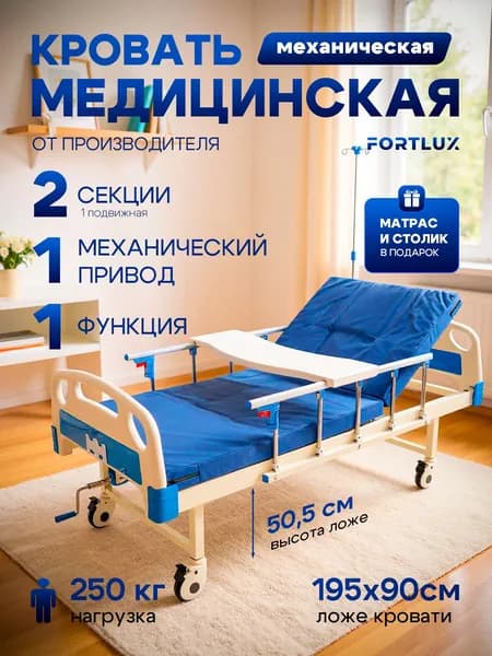 Кровать медицинская для лежачих больных механическая BLC 0110 (H) функциональная кровать с матрасом