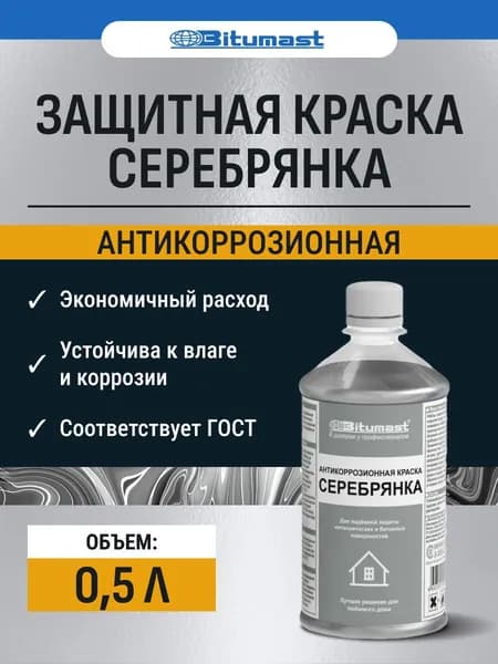 Антикоррозионная защитная краска Серебрянка 0,5л Bitumast