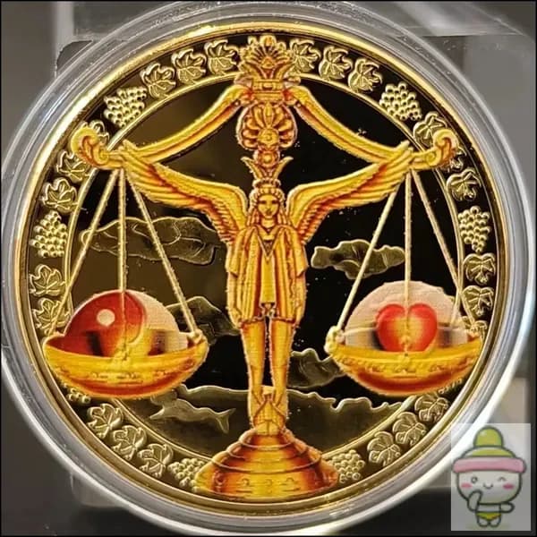 Монета с изображением JUSTICE, диаметром 4 см