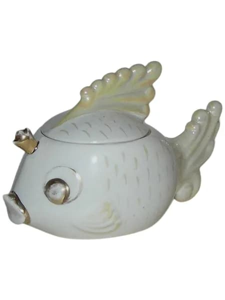 Винтаж СССР 1960-х. СЫСЕРТЬ (Сысертский Завод Керамических Изделий), Винтажная Коллекционная Фарфоровая Статуэтка / Икорница - ЗОЛОТАЯ РЫБКА.