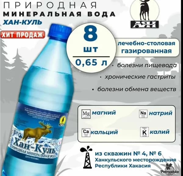 Хан-Куль Вода Минеральная Газированная 650мл. 8шт