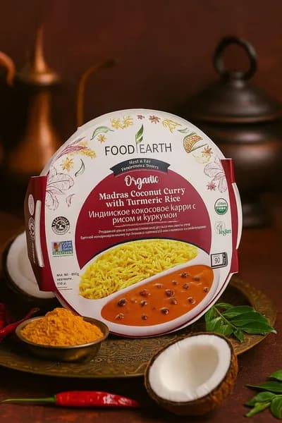 Индийское кокосовое карри с рисом и куркумой без глютена, Vegan 300г FoodEarth BIO (Индия)