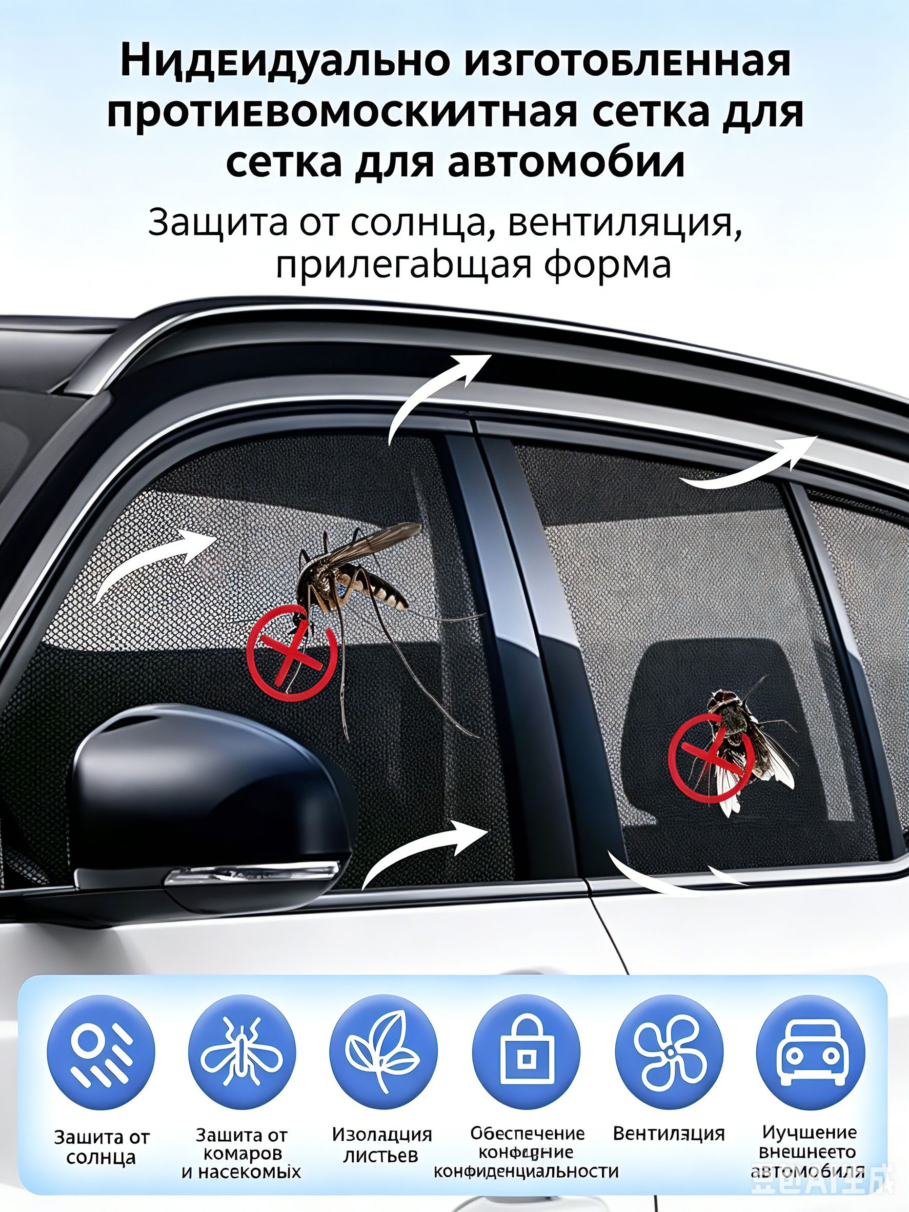 Шторка солнцезащитная 100 см х 52 см, затемнение: 70%