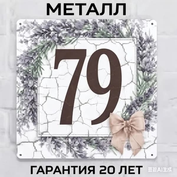 Номерной знак для дома в провансальском стиле, лавандовый, металл, 20х20 см.