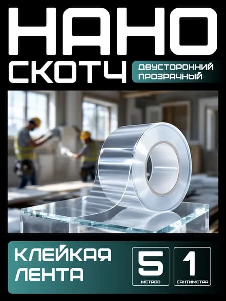 5м-1см НАНО ЛЕНТА двусторонняя прозрачная клейкая. Скотч водостойкий, многоразовый, крепкий, строительный, автомобильный. Легкий монтаж надежное крепление без сверления. для авто.