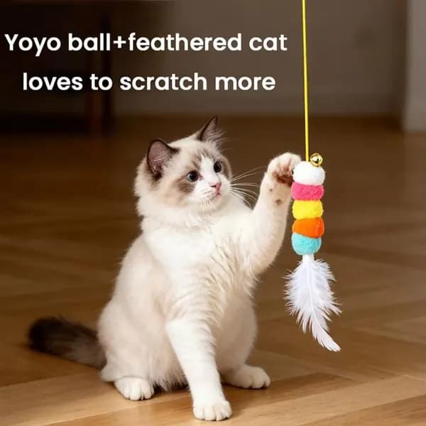 Игрушки для кошек удочка на присоске,Выдвижная подвесная дверь,забавная палочка для котят, эластичная веревка в форме стрекозы, колокольчик с перьями,дразнящая палочка