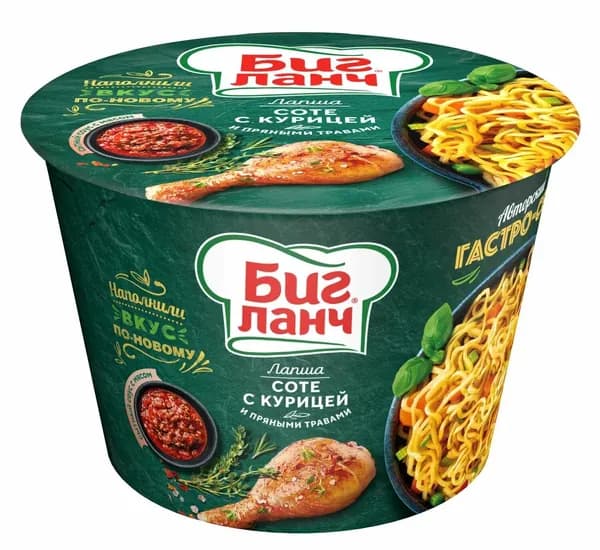 Биг Ланч Лапша быстрого приготовления, Соте с курицей и пряными травами, 90 г /