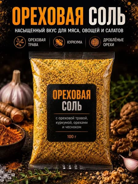Ореховая соль 100 г соль с орехами и травами, чесноком и куркумой, приправа для мяса и овощей