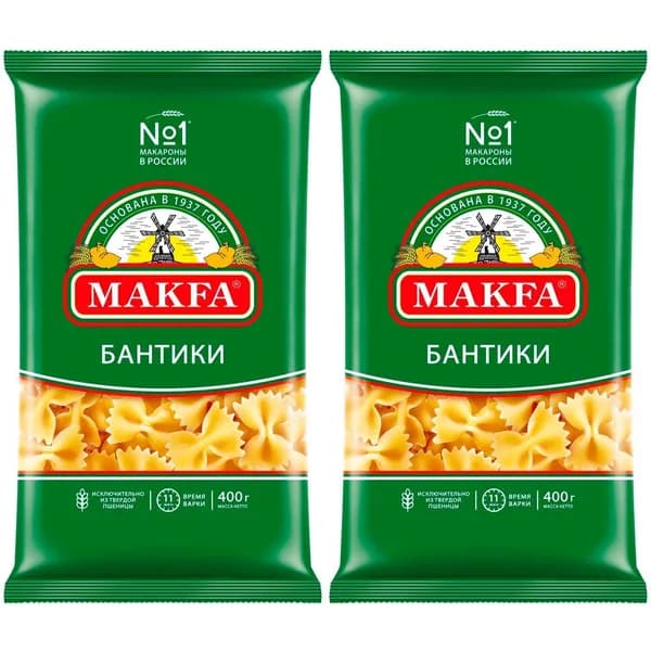 Макаронные изделия Makfa Бантики 400 г, набор: 2 штуки