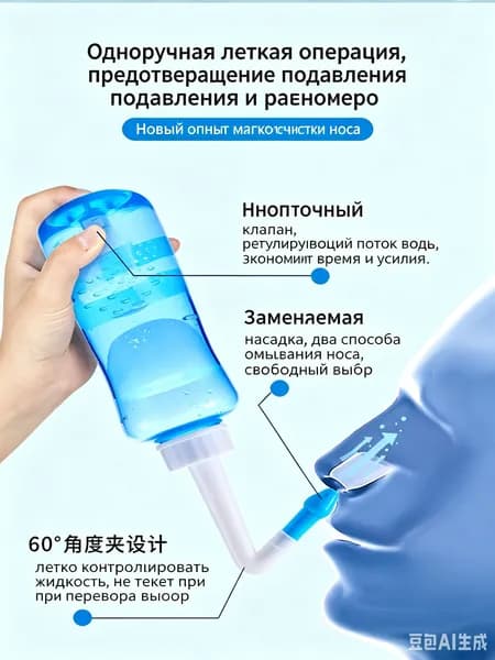 Промывалка для носа медицинского класса объемом 300 мл, эргономичный дизайн, не протекает при перевороте, для регулярной очистки носовых ходов дома