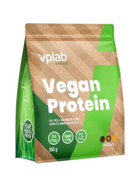VPLAB Vegan Protein, Растительный протеин из гороха и риса, порошок 500г со вкусом шоколада, Изолят протеина для набора мышечной массы и похудения