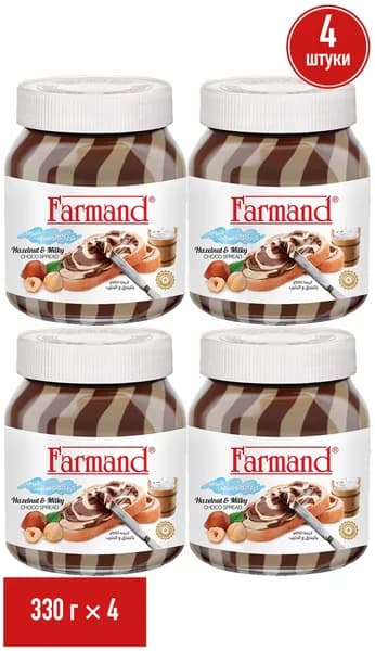 Паста Farmand молочно-ореховая с добавлением какао 330 г, набор: 4 штуки