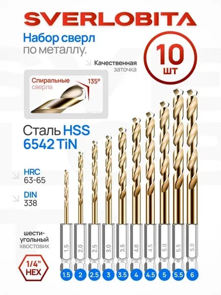 Набор сверл по металлу для дрели и шуруповерта 10 шт