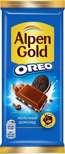 Шоколад молочный ALPEN GOLD Орео с нач. со вк. ванили и кусоч. печенья (Россия) 85г