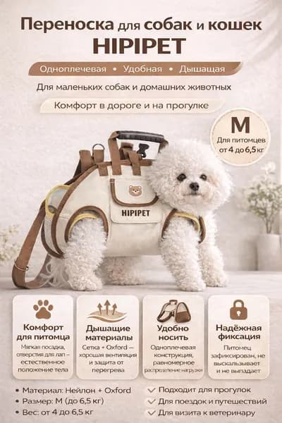Наплечная переноска- шлейка для собак и кошек HIPIPET, размер M, сумка для переноски животных