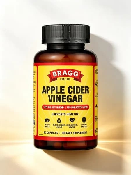 Яблочный уксус Bragg для поддержки иммунитета и контроля веса, 90 капсул.